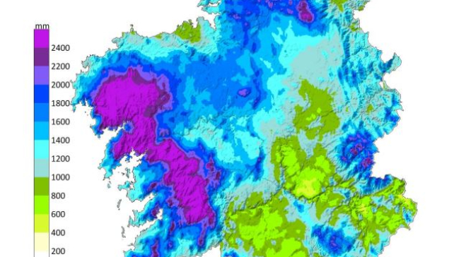 Mapa pluviométrico de Galicia